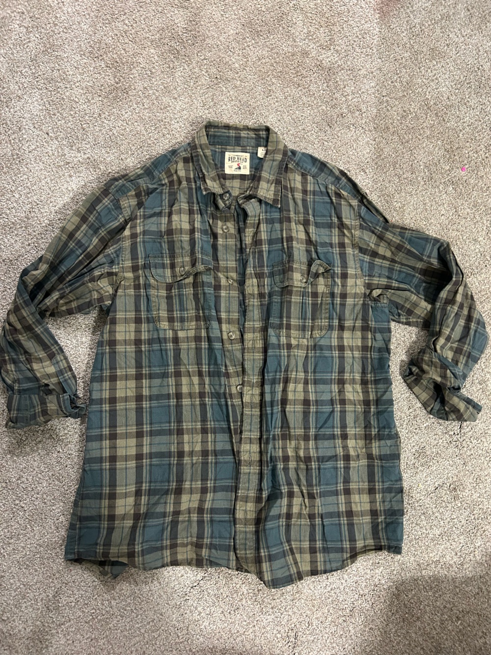 Red Head Men's Plaid Button-Up Shirt - Blue & Olive